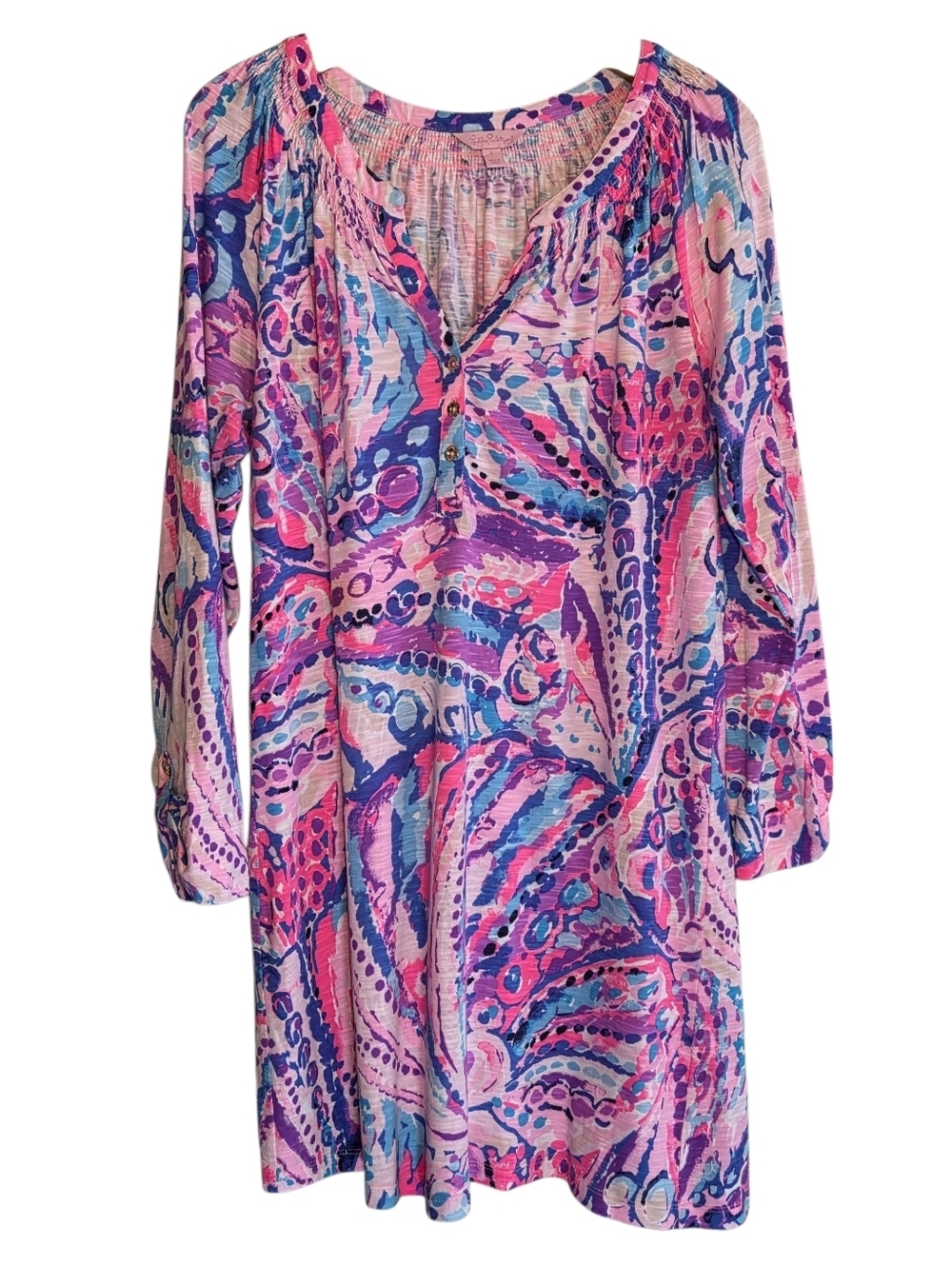 Lilly Pulitzer Sleeved Essie Dress Colony Coral Shell Out Print Pullover Sz L
